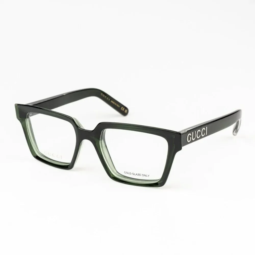 NEW Gucci GG1725O 004 Transparent Dark Green Unisex Square Eyeglasses